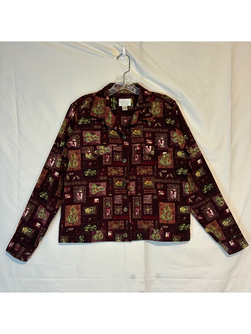 VTG Christopher & Banks Christmas Tree Graphic Print Shirt Jacket Sz Medium